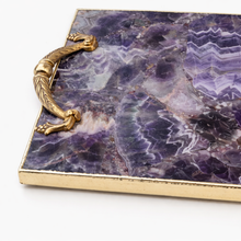 Cargar imagen en el visor de la galería, Amethyst Agate Serving Tray With Brass Handles
