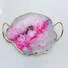 Cargar imagen en el visor de la galería, Pink Agate Serving Tray With Brass Loop Handles