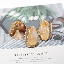 Cargar imagen en el visor de la galería, Citrine Open Gold Plated Adjustable Ring - Solar Plexus Chakra