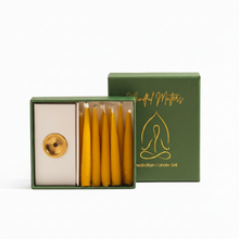 Cargar imagen en el visor de la galería, “Mindful Matters” Meditation Candle Set of 15 Meditation Candles – 100% Natural Bee Wax with Bonze Candle Holder