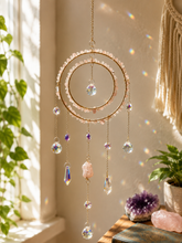 Cargar imagen en el visor de la galería, Rose Quartz Crystal Double Ring Suncatcher Window Hanging