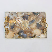 Cargar imagen en el visor de la galería, Golden Brown Agate Serving Tray With Brass Handles