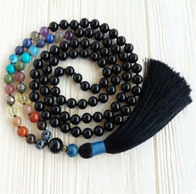 Cargar imagen en el visor de la galería, 7 Chakras Black Tourmaline Japa Mala