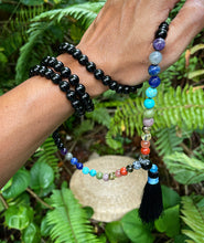 Cargar imagen en el visor de la galería, 7 Chakras Black Tourmaline Japa Mala