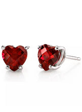 Cargar imagen en el visor de la galería, Ruby Solid .925 Sterling Silver Heart Shaped Stud Earrings