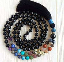Cargar imagen en el visor de la galería, 7 Chakras Black Tourmaline Japa Mala