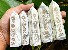 Cargar imagen en el visor de la galería, Howlite Engraved Chakra Obelisk Tower