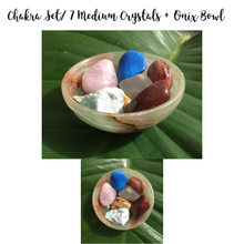 Cargar imagen en el visor de la galería, Onyx Bowl 3” + Chakra Set 7 Medium Crystals