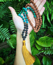 Cargar imagen en el visor de la galería, Chrysocolla, Lava Stone & Rudraksha Japa Mala