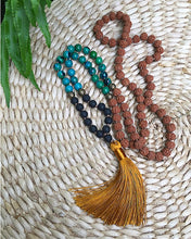 Cargar imagen en el visor de la galería, Chrysocolla, Lava Stone & Rudraksha Japa Mala