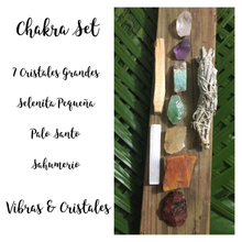Cargar imagen en el visor de la galería, Chakra Set / 7 Large Crystals + 1 Selenite + Sage Smudge + Palo Santo