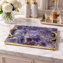 Cargar imagen en el visor de la galería, Amethyst Agate Serving Tray With Brass Handles
