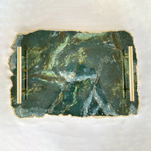 Cargar imagen en el visor de la galería, Large Green Agate Serving Tray With Brass Handles/Personalised Momentos/Sign Boards 10"x15"
