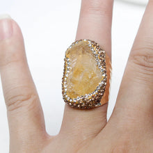 Cargar imagen en el visor de la galería, Citrine Open Gold Plated Adjustable Ring - Solar Plexus Chakra
