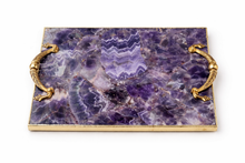 Cargar imagen en el visor de la galería, Amethyst Agate Serving Tray With Brass Handles
