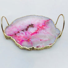 Cargar imagen en el visor de la galería, Pink Agate Serving Tray With Brass Loop Handles
