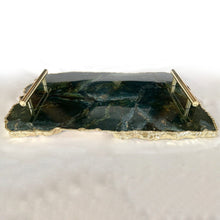 Cargar imagen en el visor de la galería, Large Green Agate Serving Tray With Brass Handles/Personalised Momentos/Sign Boards 10"x15"
