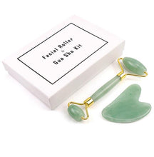 Cargar imagen en el visor de la galería, Gua Sha &amp; Roller de Cuarzo Rosa y Jade | Masaje Facial Cristal | Vibras &amp; Cristales

