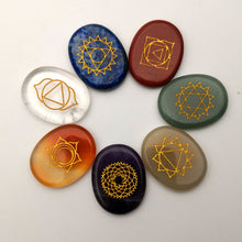 Cargar imagen en el visor de la galería, Natural Reiki Palm Stone Set | 7 Chakras Carved Symbols
