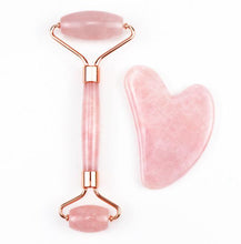 Cargar imagen en el visor de la galería, Gua Sha &amp; Roller de Cuarzo Rosa y Jade | Masaje Facial Cristal | Vibras &amp; Cristales
