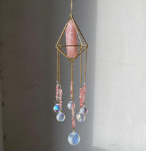 Cargar imagen en el visor de la galería, Crystal Suncatcher Window Hanging | Rose Quartz &amp; Aura Crystal Pendant
