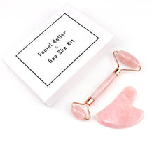 Cargar imagen en el visor de la galería, Gua Sha &amp; Roller de Cuarzo Rosa y Jade | Masaje Facial Cristal | Vibras &amp; Cristales
