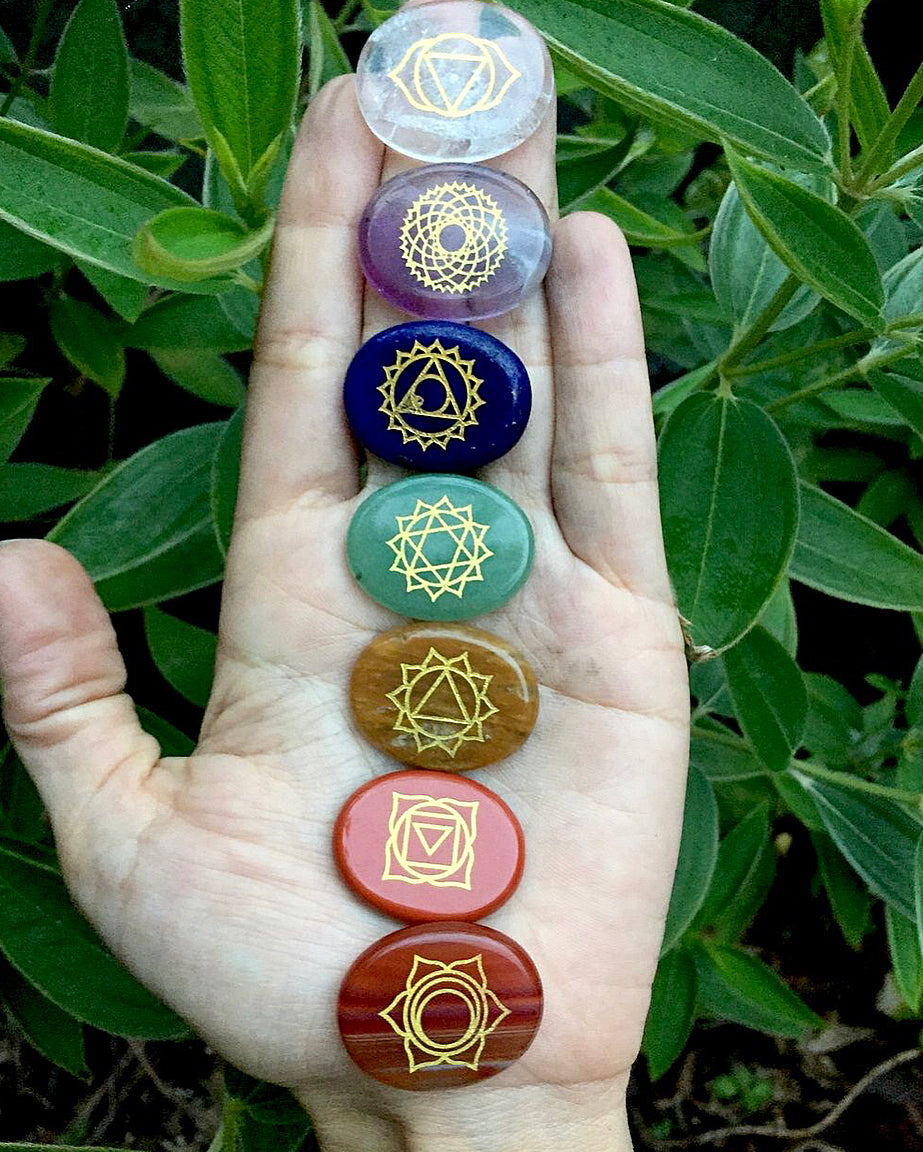 Reiki 7 Chakras Symbols Palmstones Set