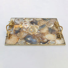 Cargar imagen en el visor de la galería, Golden Brown Agate  Serving Tray With Brass Handles
