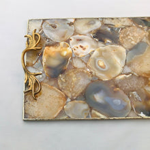 Cargar imagen en el visor de la galería, Golden Brown Agate  Serving Tray With Brass Handles
