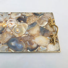 Cargar imagen en el visor de la galería, Golden Brown Agate  Serving Tray With Brass Handles
