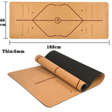 Cargar imagen en el visor de la galería, Natural Cork &amp; TPE Yoga Mat 183x68cm - 5mm Non-Slip with Body Alignment Lines
