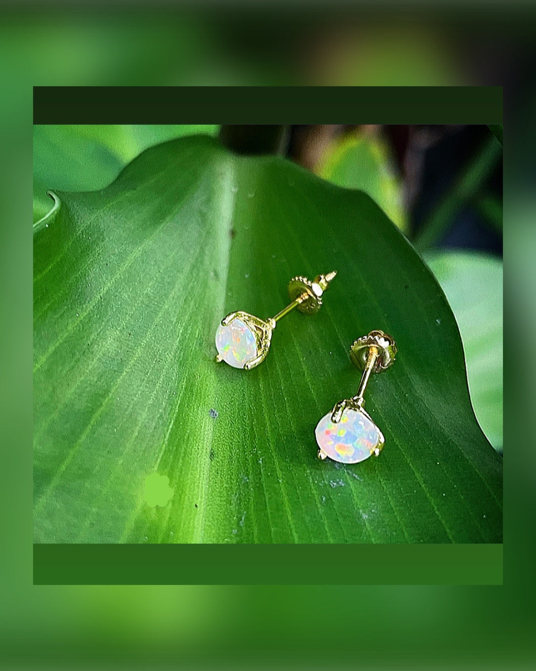 White Fire Opal Stone Earrings 18K Gold Plated