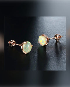 White Fire Opal Stone Earrings 18K Gold Plated
