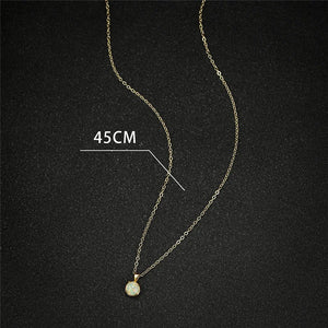 White Fire Opal Gold Plated Pendant w/ Stainless Steel Chain