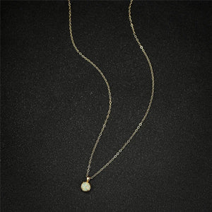 White Fire Opal Gold Plated Pendant w/ Stainless Steel Chain