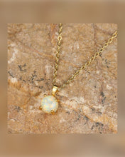 Cargar imagen en el visor de la galería, White Fire Opal Gold Plated Pendant w/ Stainless Steel Chain
