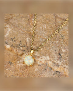 White Fire Opal Gold Plated Pendant w/ Stainless Steel Chain