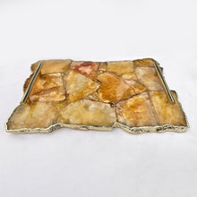 Cargar imagen en el visor de la galería, Large Golden Brown Agate Serving Tray With Brass Handles/Personalised Momentos/Sign Boards 10"x15"
