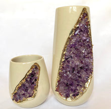 Cargar imagen en el visor de la galería, Amethyst / Agate Crystal Quartz Ceramic Vases   Set of 2
