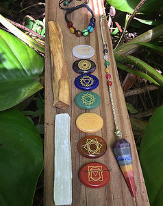 7 Chakras Palmstones, Pendulum & Bracelet Kit