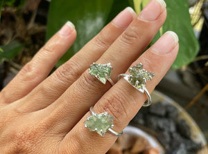 Rough Moldavite Triangle 925 Silver Ring