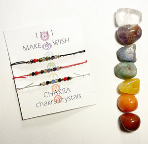 7 Chakras Beads Adjustable Cord Bracelet + Chakras Set 7 Crystals Bundle