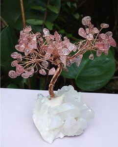 Strawberry Quartz Bonsai Tree with Angel Aura Base