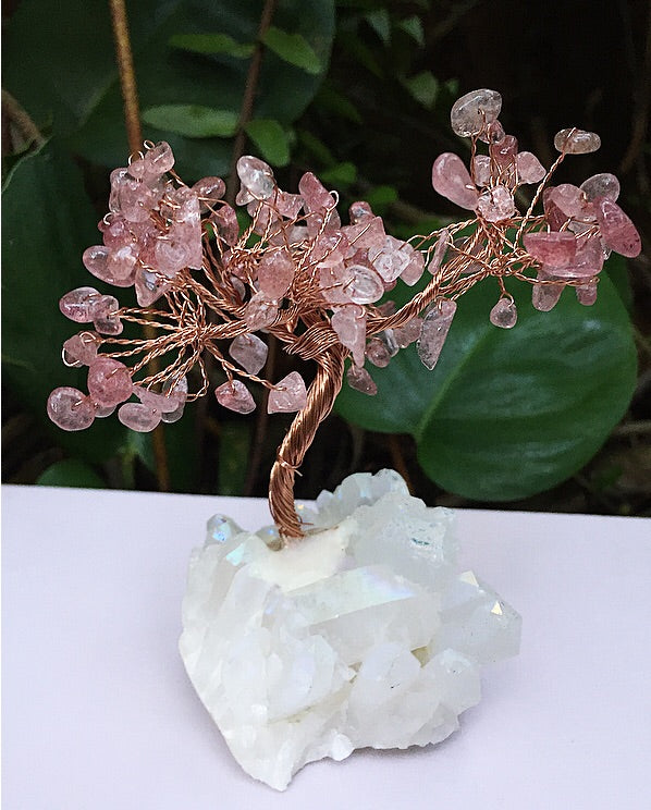 Strawberry Quartz Bonsai Tree with Angel Aura Base