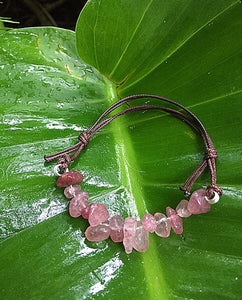 Strawberry Quartz Chips Leather Bracelet