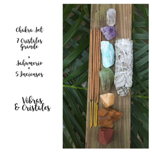 Chakra Set/ 7 Large Raw Crystals + 1 Sage Smudge + 5 Incences