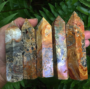 Crazy Lace Agate Obelisk Tower 4”