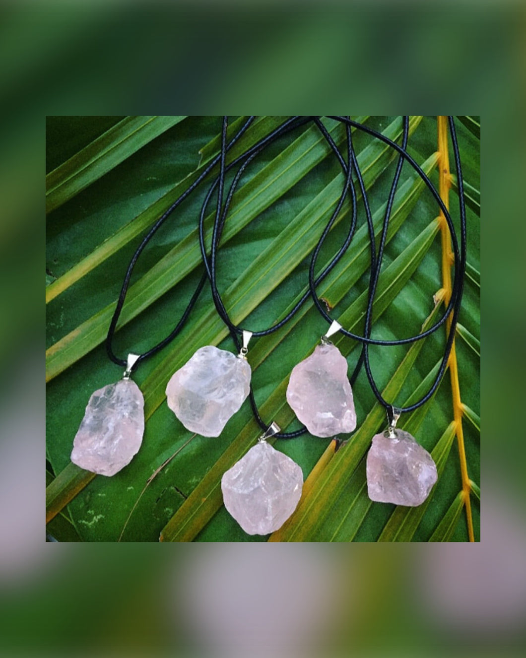 Rose Quartz Leather Cord Reiki Necklace