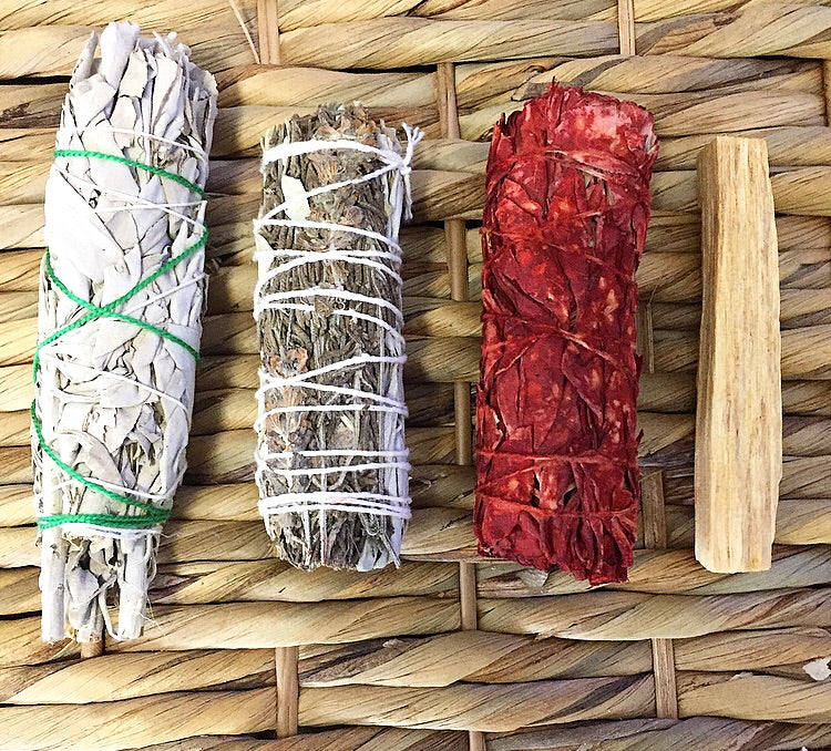 Energy Cleansing Bundle/ White Sage, Lavender Sage & Dragons Blood Smudges + Palo Santo no