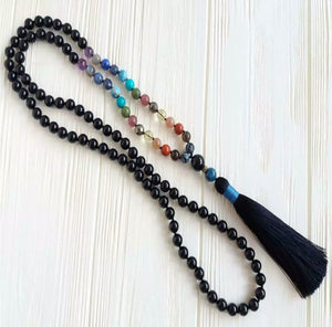 7 Chakras Black Tourmaline Japa Mala